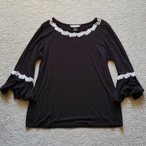 Peter Nygard Black Ruffle Sleeve Blouse